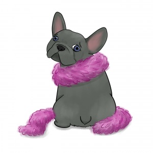 French bulldog in a feather boa