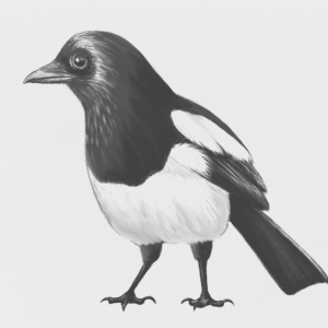Magpie, pencil effect, illustration
