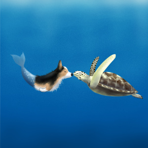 Mermaid corgi and turtle